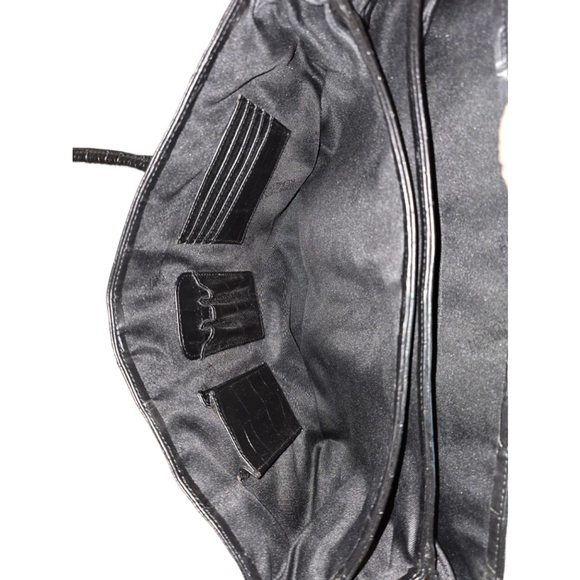 Vintage Kenneth Cole Reaction Black Faux Leather Crocodile Pattern Briefcase Bag - Picture 7 of 16